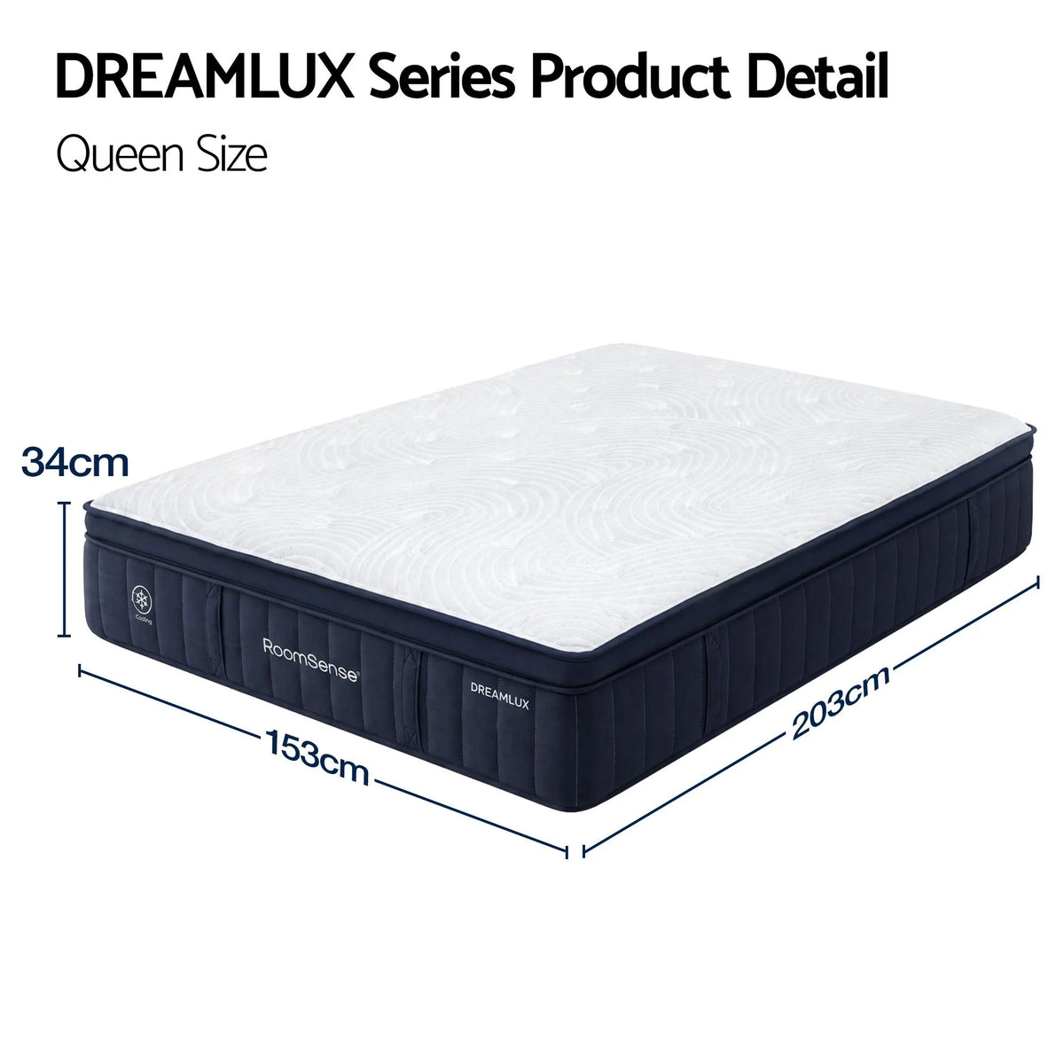 RoomSense Queen Mattress, 34cm Thick Medium Firm Hybrid Mattress for Back Pain Relief, Tencel Cooling Pocket Spring Mattress Queen Size in a Box - Image 4