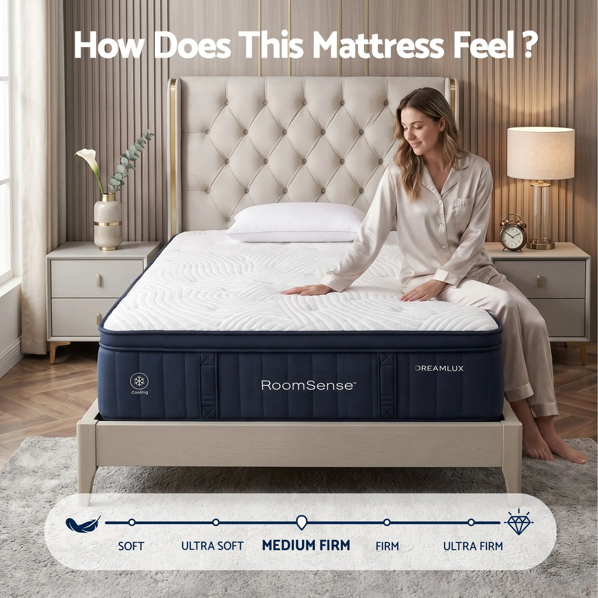 RoomSense Queen Mattress, 34cm Thick Medium Firm Hybrid Mattress for Back Pain Relief, Tencel Cooling Pocket Spring Mattress Queen Size in a Box - Image 7