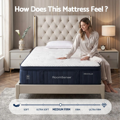 RoomSense Queen Mattress, 34cm Thick Medium Firm Hybrid Mattress for Back Pain Relief, Tencel Cooling Pocket Spring Mattress Queen Size in a Box - Image 7