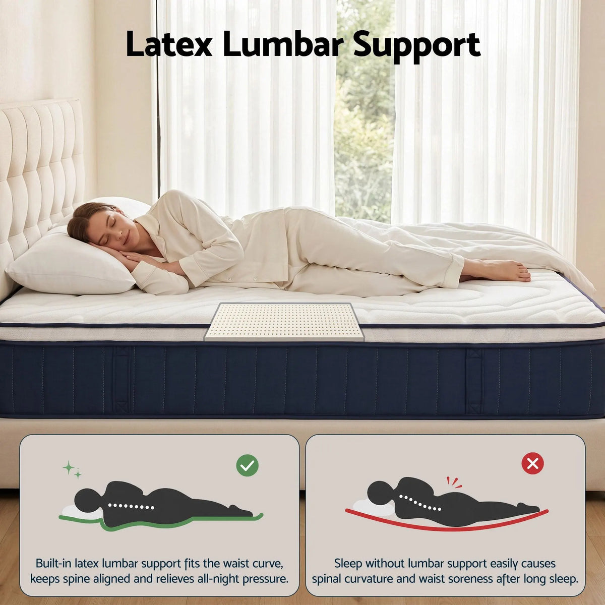 RoomSense Queen Mattress , 30cm Medium Firm Hybrid Mattress with Latex Lumbar Support for Back Pain Relief , Pocket Spring Mattress Queen Size in a Box - Image 7