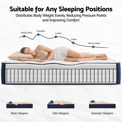 RoomSense King Single Mattress, 26cm Orthopedic Firm Mattress for Back Pain Relief, Pocket Spring Hybrid Mattress King Single Size for Home & Rental - Image 6
