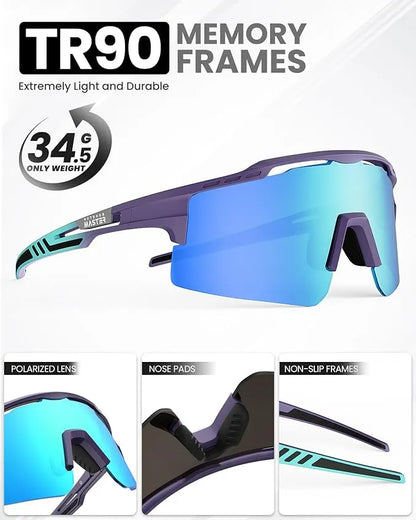 OutdoorMaster Hawk II Polarized Sports Sunglasses for Men Women, TAC 100% UV400 Protection TR90 Frame Cycling Sunglasses, Baseball Running Fishing Golf Glasses-Blue Frame+revo Blue Cat.3,Adult - Image 4