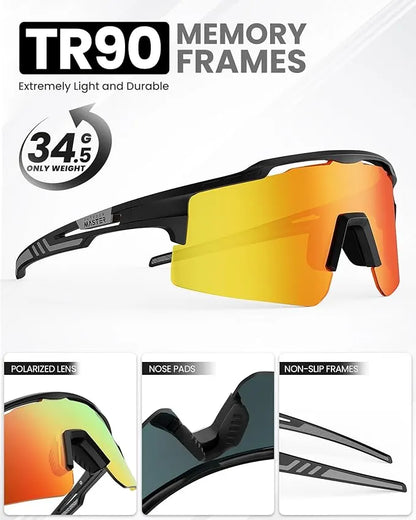 OutdoorMaster Hawk II Polarized Sports Sunglasses for Men Women, TAC 100% UV400 Protection TR90 Frame Cycling Sunglasses, Baseball Running Fishing Golf Glasses-Black Frame+revo Blue Cat.3,Adult - Image 5