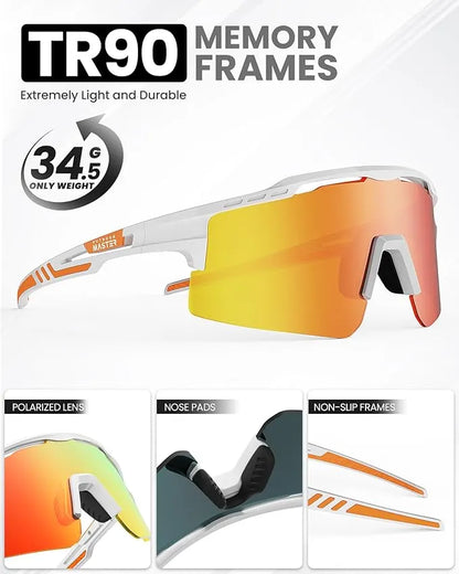 OutdoorMaster Hawk II Polarized Sports Sunglasses for Men Women, TAC 100% UV400 Protection TR90 Frame Cycling Sunglasses, Baseball Running Fishing Golf Glasses-White Frame+revo Red Cat.3,Adult - Image 5