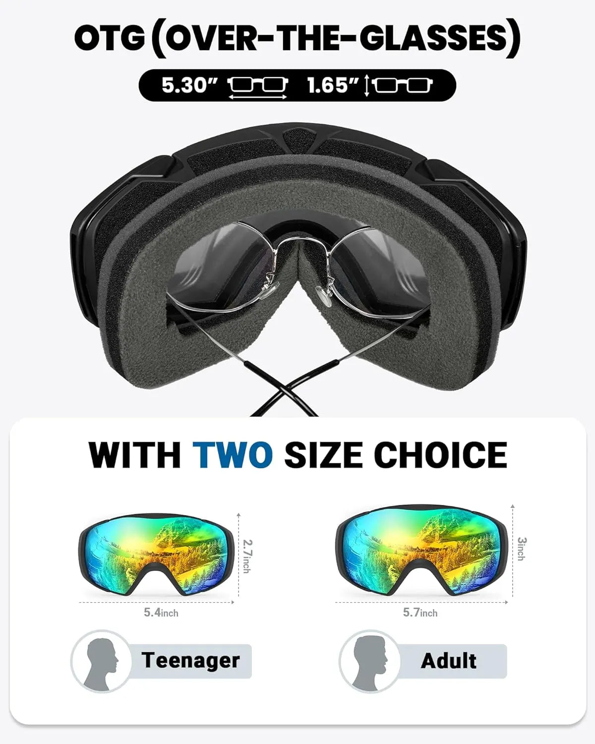 OutdoorMaster Ski Goggles with Cover Snowboard Snow Goggles OTG Anti-Fog -100% UV Protection-OM-18 - Image 2