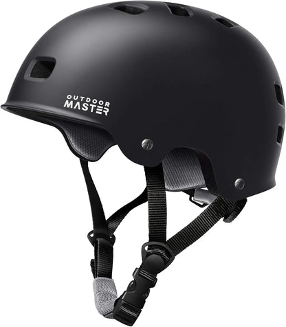 OutdoorMaster Skateboard Cycling Helmet - Two Removable Liners Ventilation Multi-Sport Scooter Roller Skate Inline Skating Rollerblading for  Adults-Black-Small