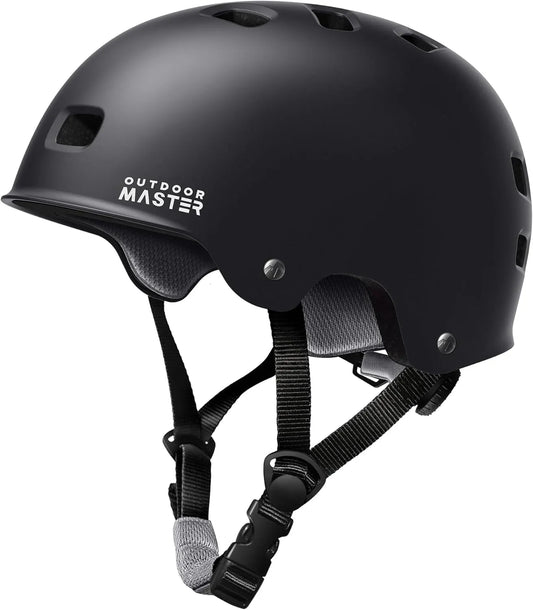 OutdoorMaster Skateboard Cycling Helmet - Two Removable Liners Ventilation Multi-Sport Scooter Roller Skate Inline Skating Rollerblading for  Adults-Black-Small