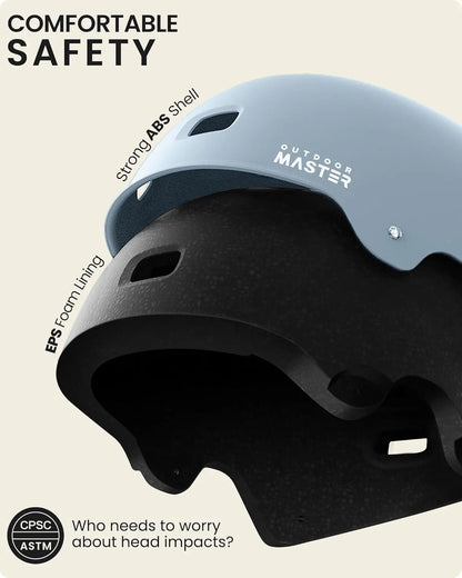 OutdoorMaster Skateboard Bike Helmet for Adults &Youth - Multi-Sport Certified Impact Resistant with 2 Removable Liners & Ventilation for Scooter, Skating-Matte Crystal Blue-Small - Image 2