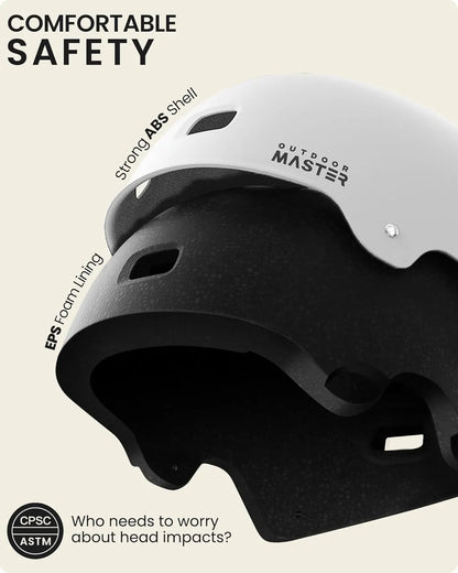 OutdoorMaster Skateboard Bike Helmet for Adults &Youth - Multi-Sport Certified Impact Resistant with 2 Removable Liners & Ventilation for Scooter, Skating-White-Small - Image 2
