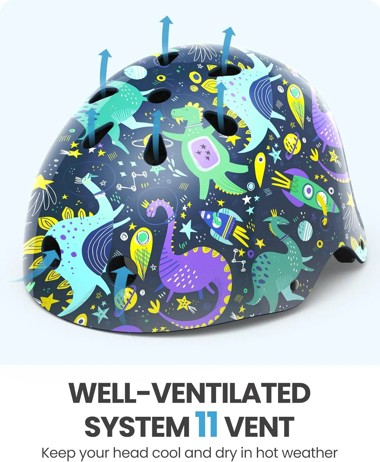 OutdoorMaster Youth & Kids Bike Helmet - Adjustable Multi-Sports Skateboard Helmet with Removable Liners for Balance Bike, Kids Scooter, One Wheel Hoverboard,Graffiti-style helmet-Dino Volcanoland-Large - Image 3