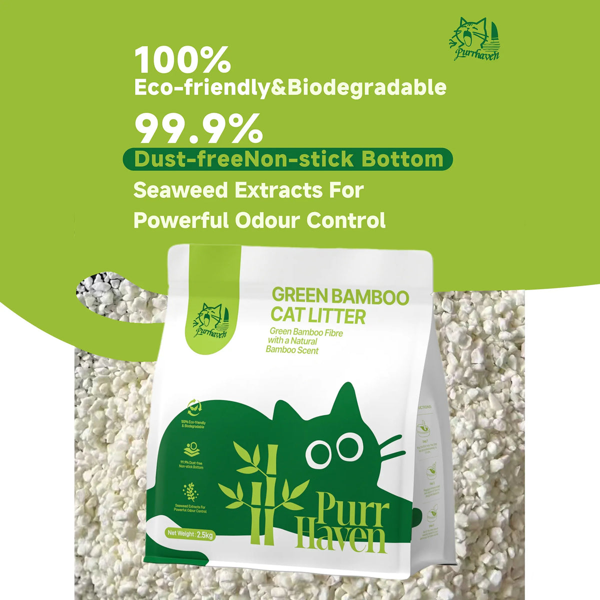 PurrHaven Bamboo Clumping Cat & Kitty Litter, 30kg 12 Pack,Dust Free,Natural Flusable,Easy to Clean,Odour Neutraliser,Rapid Liquid Absorption,Non-Toxic Formula - Image 3