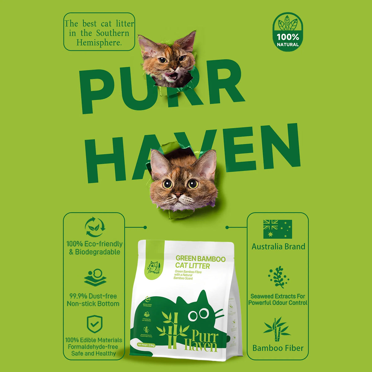 PurrHaven Bamboo Clumping Cat & Kitty Litter, 30kg 12 Pack,Dust Free,Natural Flusable,Easy to Clean,Odour Neutraliser,Rapid Liquid Absorption,Non-Toxic Formula - Image 4