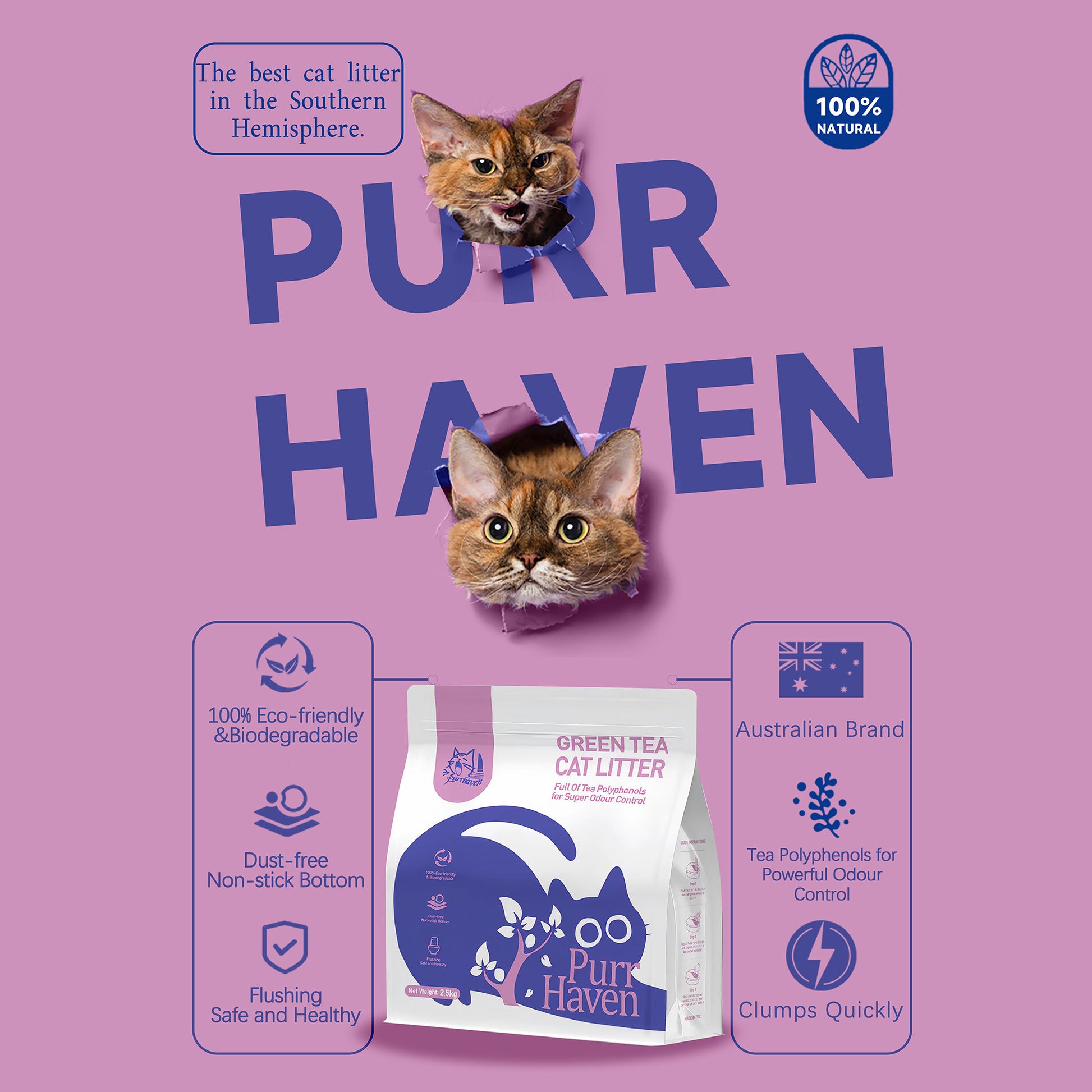 PurrHaven Green Tea Clumping Cat & Kitty Litter, 15kg (6 Pack),Dust Free,Natural Flusable,Easy to Clean,Odour Neutraliser,Rapid Liquid Absorption,Non-Toxic Formula - Image 4