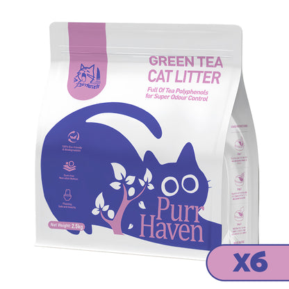 PurrHaven Green Tea Clumping Cat & Kitty Litter, 15kg (6 Pack),Dust Free,Natural Flusable,Easy to Clean,Odour Neutraliser,Rapid Liquid Absorption,Non-Toxic Formula - Image 7
