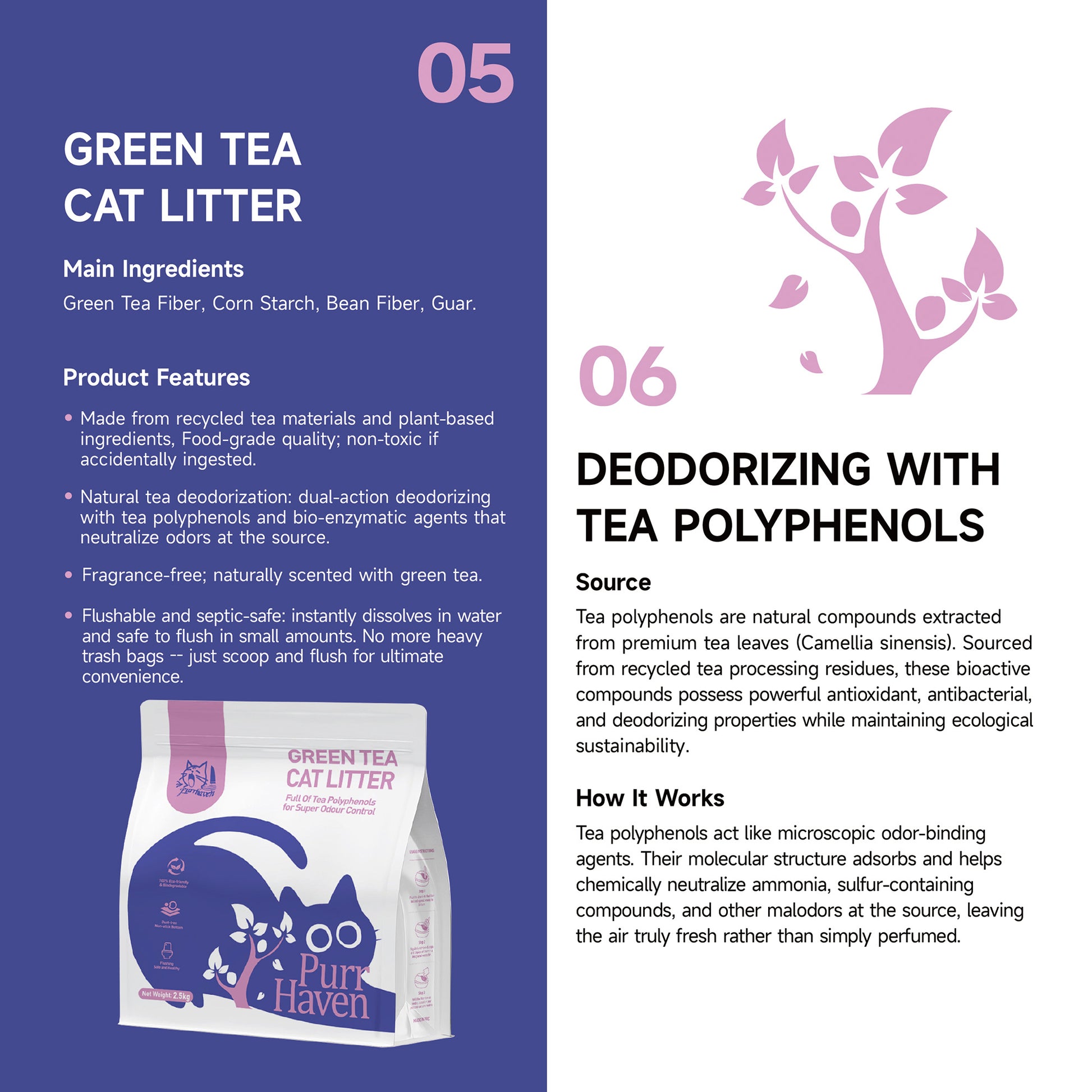 PurrHaven Green Tea Clumping Cat & Kitty Litter, 30kg (12 Pack),Dust Free,Natural Flusable,Easy to Clean,Odour Neutraliser,Rapid Liquid Absorption,Non-Toxic Formula - Image 5