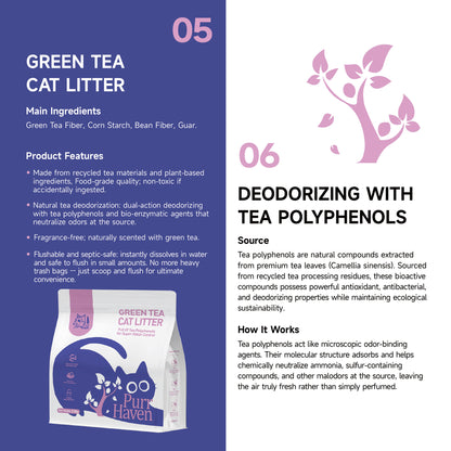 PurrHaven Green Tea Clumping Cat & Kitty Litter, 30kg (12 Pack),Dust Free,Natural Flusable,Easy to Clean,Odour Neutraliser,Rapid Liquid Absorption,Non-Toxic Formula - Image 5