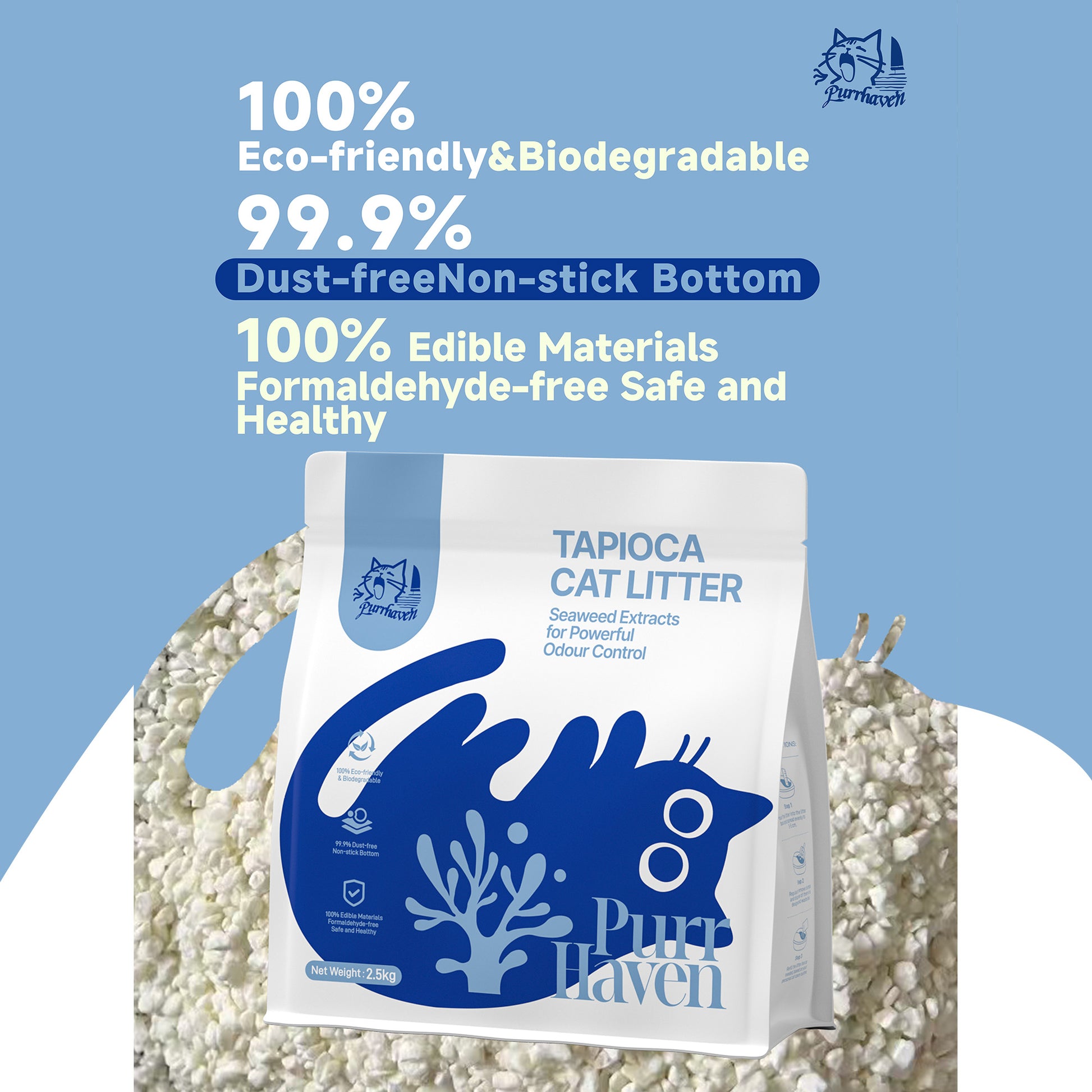 PurrHaven Tapioca Clumping Cat & Kitty Litter, 30kg (12 Pack),Dust Free,Plant-Based,Easy to Clean,Odour Neutraliser,Rapid Liquid Absorption,Non-Toxic Formula - Image 3