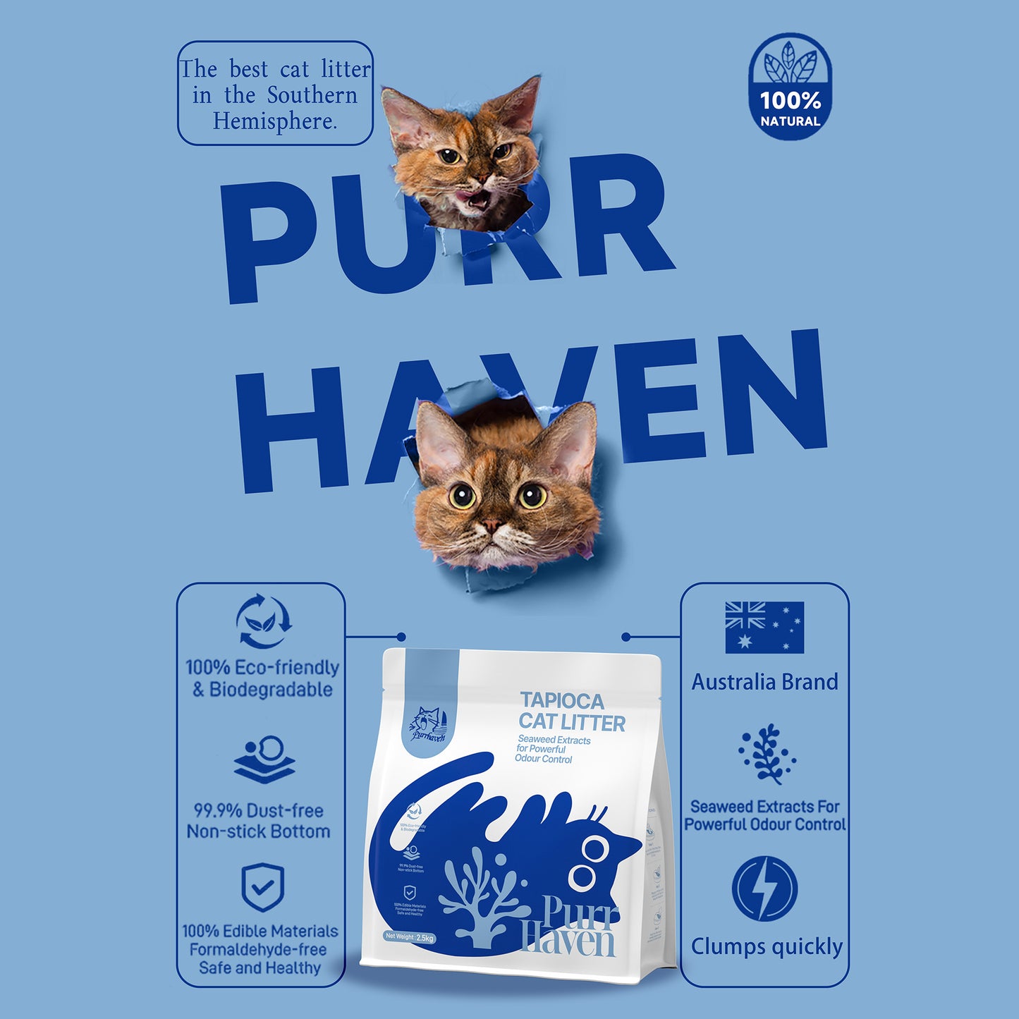 PurrHaven Tapioca Clumping Cat & Kitty Litter, 30kg (12 Pack),Dust Free,Plant-Based,Easy to Clean,Odour Neutraliser,Rapid Liquid Absorption,Non-Toxic Formula - Image 4