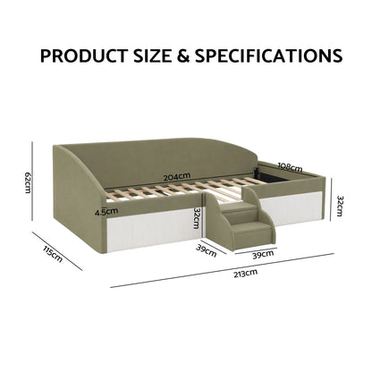 Artiss King Single Upholstered Daybed Sofa Bed with Centre Stairs, Olive - Image 3