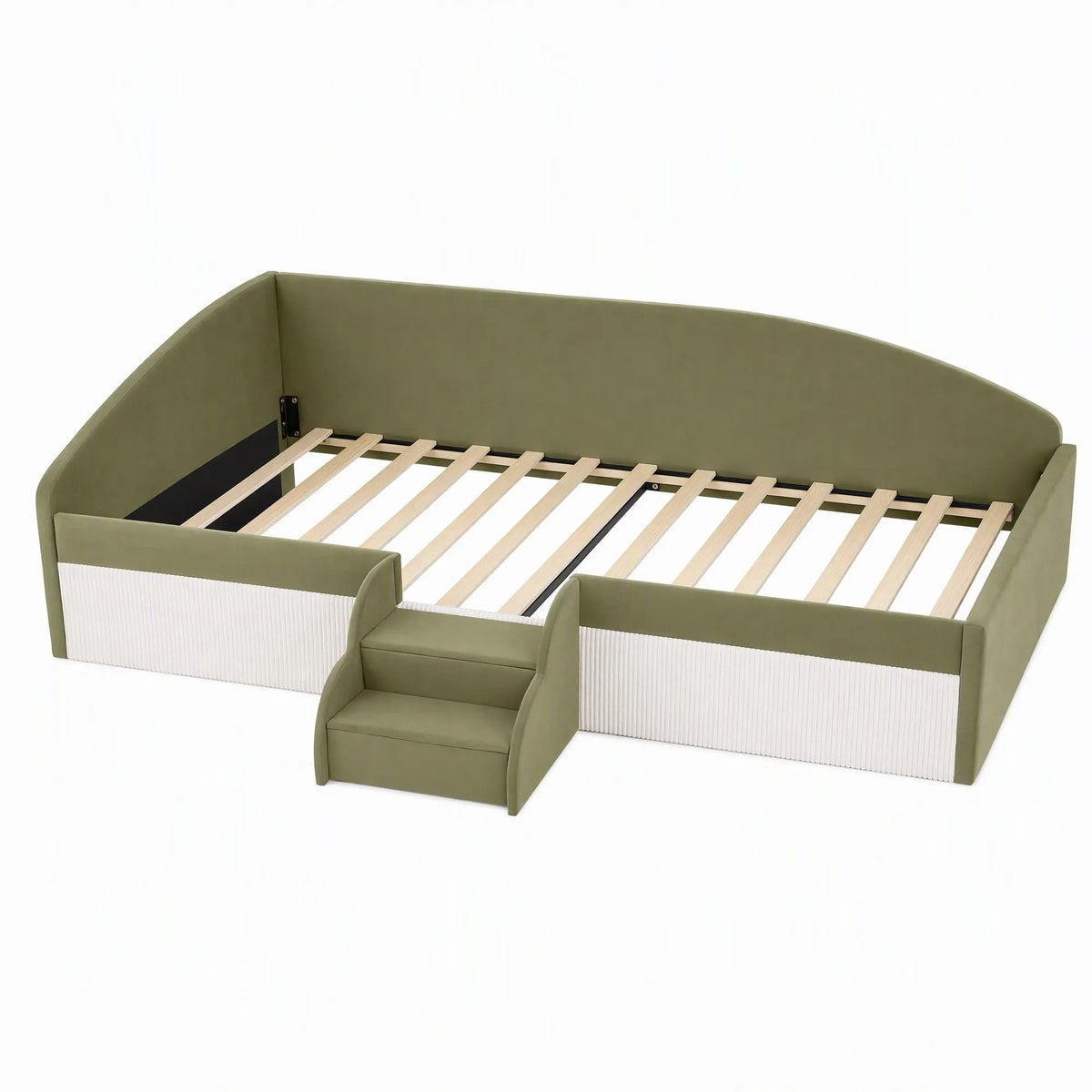 Artiss Single Upholstered Daybed, Centre Stair, Olive Green - Image 2