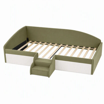 Artiss Single Upholstered Daybed, Centre Stair, Olive Green - Image 2