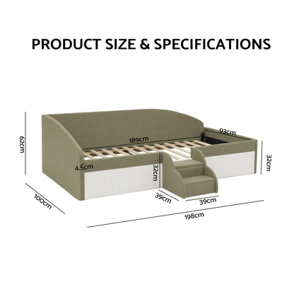 Artiss Single Upholstered Daybed, Centre Stair, Olive Green - Image 3