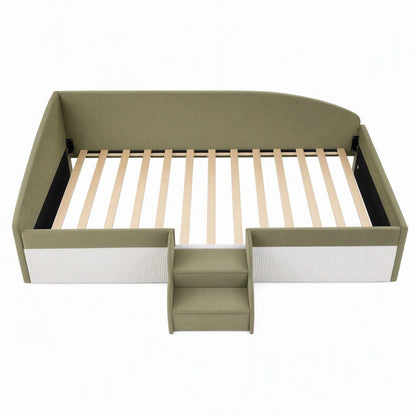 Artiss Single Upholstered Daybed, Centre Stair, Olive Green - Image 4
