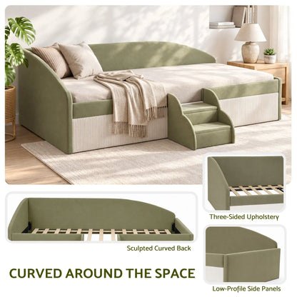 Artiss Single Upholstered Daybed, Centre Stair, Olive Green - Image 6
