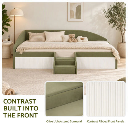 Artiss Single Upholstered Daybed, Centre Stair, Olive Green - Image 7