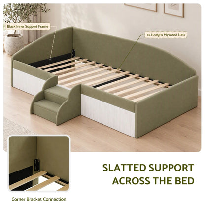 Artiss Single Upholstered Daybed, Centre Stair, Olive Green - Image 8