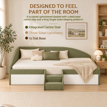 Artiss Single Upholstered Daybed, Centre Stair, Olive Green - Image 9