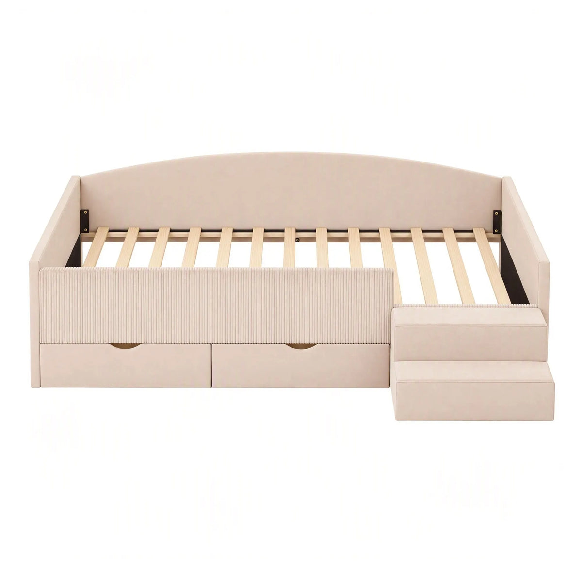 Artiss King Single Upholstered Daybed with Stairs & Storage Drawers, Beige - Image 2