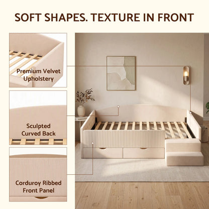 Artiss King Single Upholstered Daybed with Stairs & Storage Drawers, Beige - Image 7