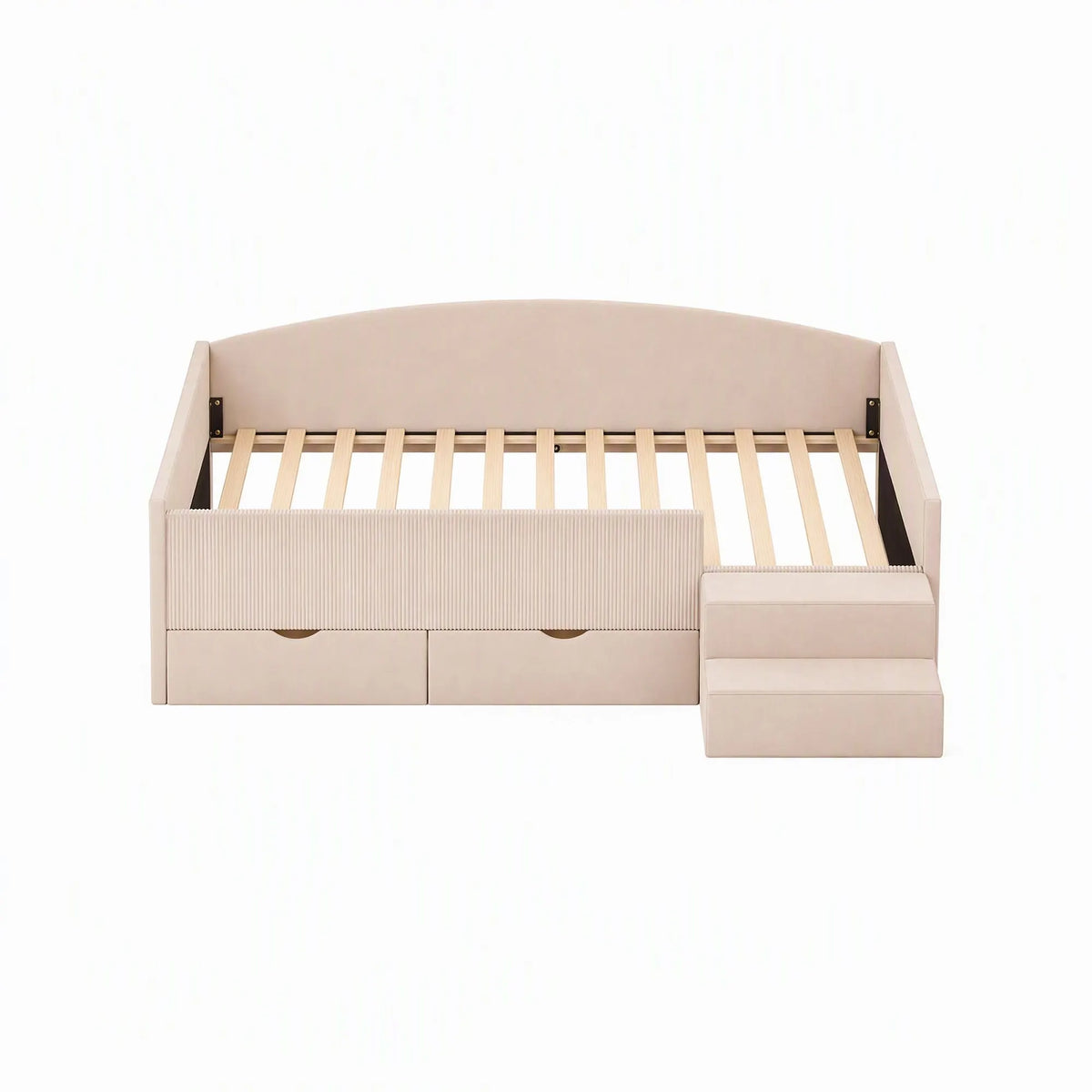 Artiss Single Upholstered Daybed with Side Stairs & Storage Drawers, Beige - Image 2