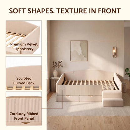 Artiss Single Upholstered Daybed with Side Stairs & Storage Drawers, Beige - Image 7