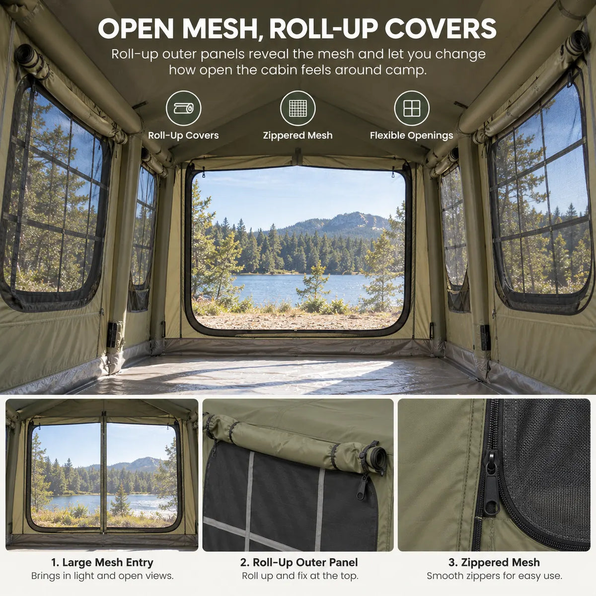 Weisshorn Inflatable Cabin Camping Tent Olive Green Mesh Entry 520x360cm - Image 6
