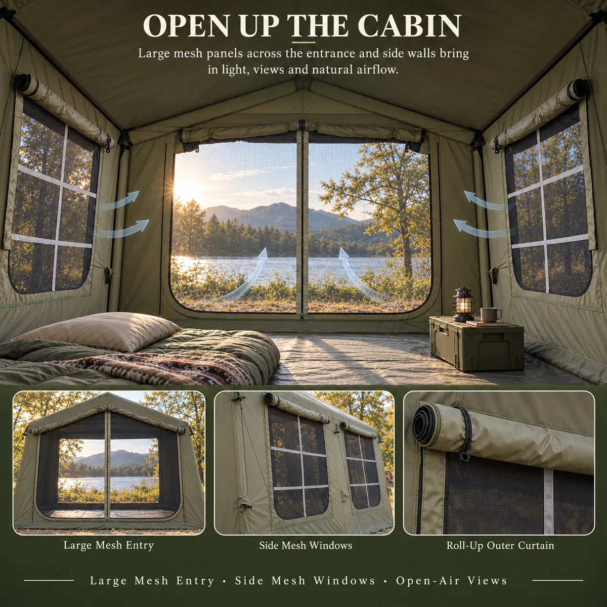 Weisshorn Inflatable Cabin Camping Tent Olive Green Mesh Entry 520x360cm - Image 7