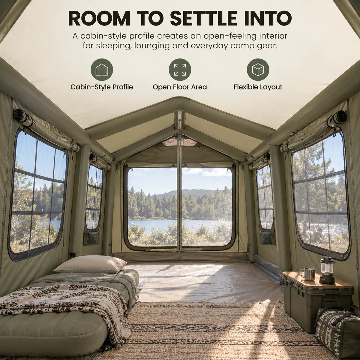 Weisshorn Inflatable Cabin Camping Tent Olive Green Mesh Entry 520x360cm - Image 8