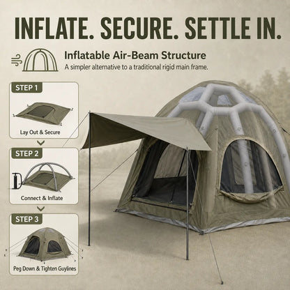Weisshorn 4 Person Inflatable Camping Tent TC Canvas Sun Shade Rain-Ready - Image 2