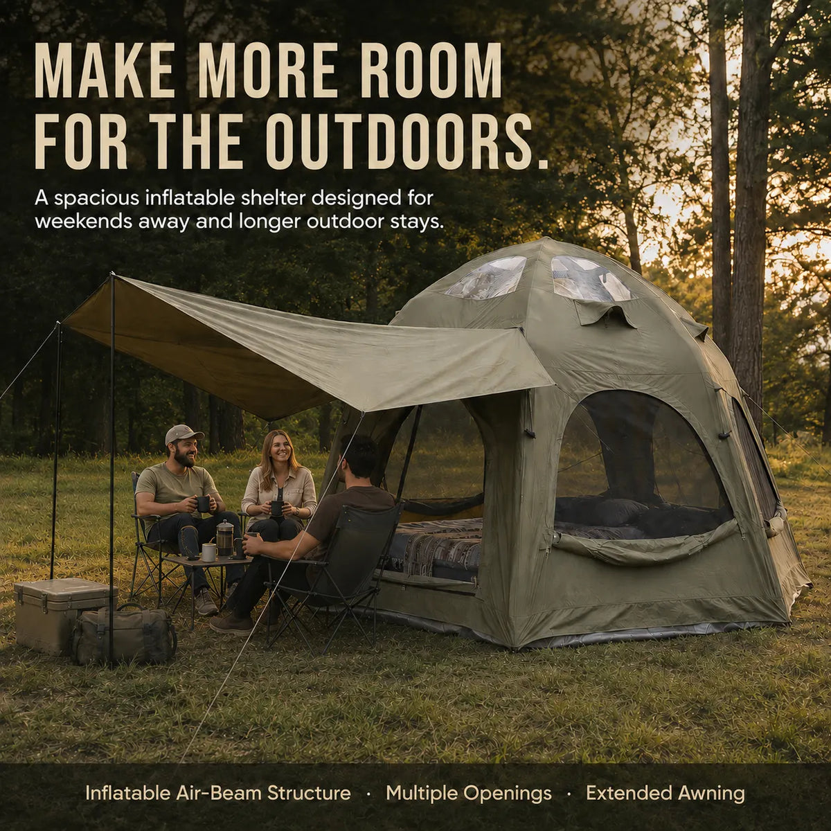 Weisshorn 4 Person Inflatable Camping Tent TC Canvas Sun Shade Rain-Ready - Image 5