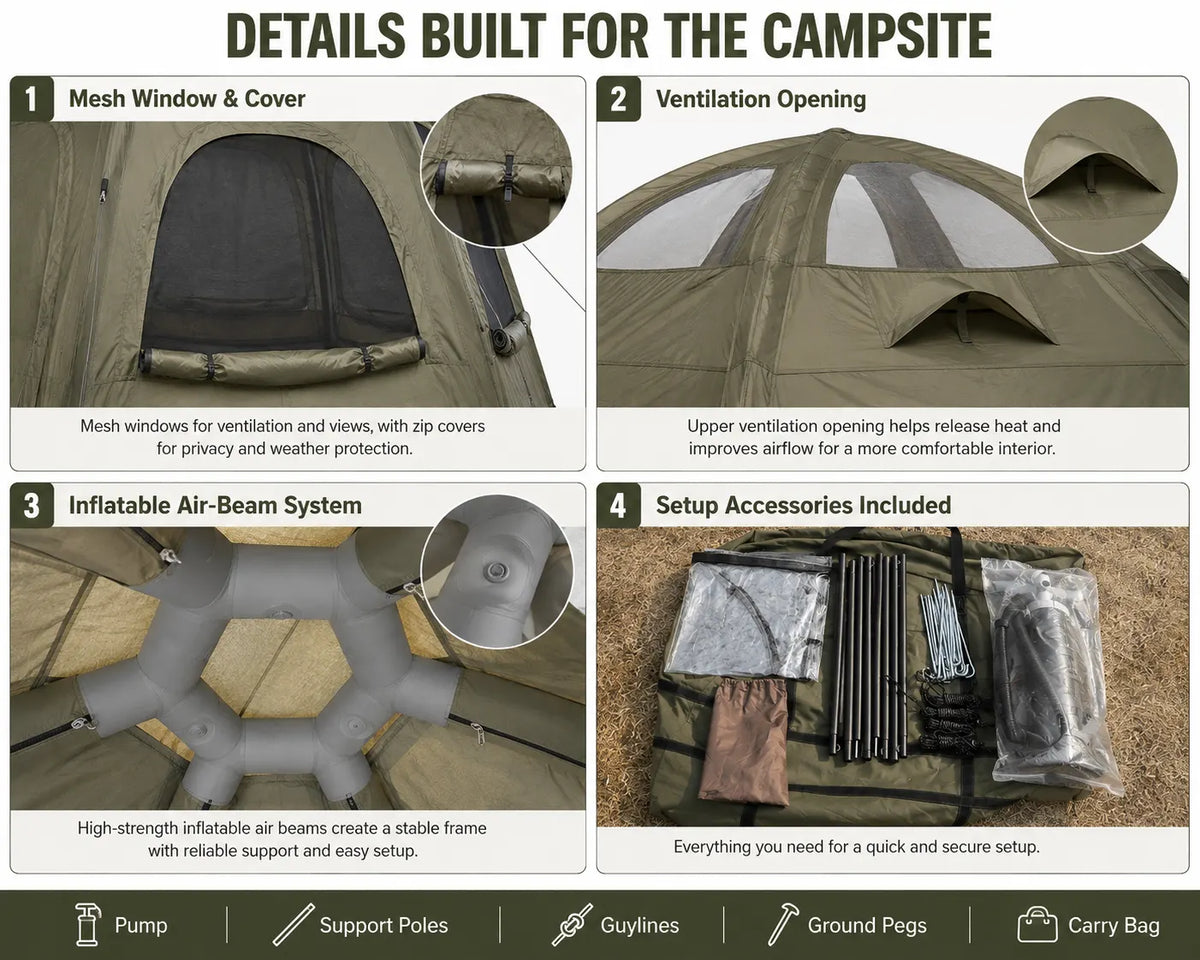 Weisshorn 4 Person Inflatable Camping Tent TC Canvas Sun Shade Rain-Ready - Image 6