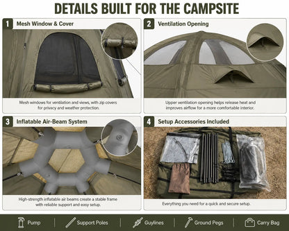 Weisshorn 4 Person Inflatable Camping Tent TC Canvas Sun Shade Rain-Ready - Image 6