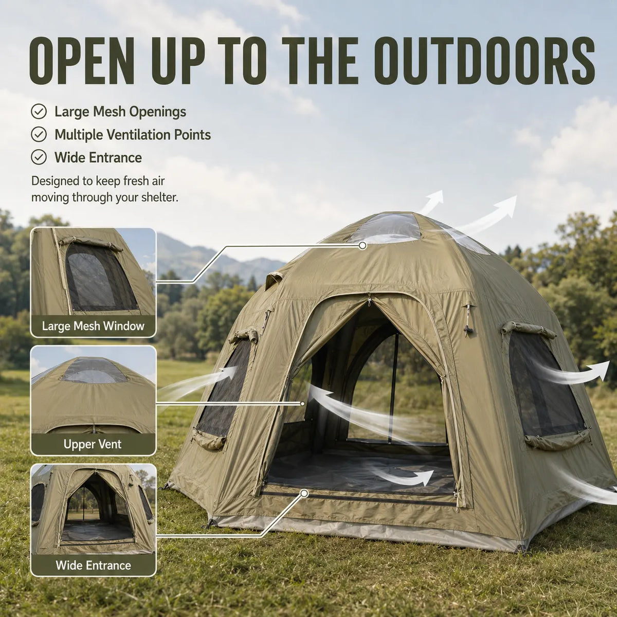 Weisshorn 4 Person Inflatable Camping Tent TC Canvas Sun Shade Rain-Ready - Image 7