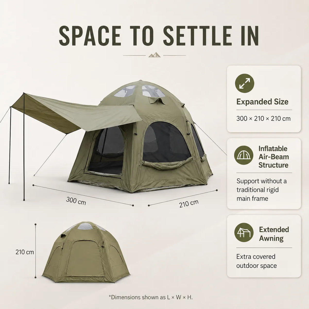 Weisshorn 4 Person Inflatable Camping Tent TC Canvas Sun Shade Rain-Ready - Image 8