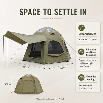 Weisshorn 4 Person Inflatable Camping Tent TC Canvas Sun Shade Rain-Ready - Image 8