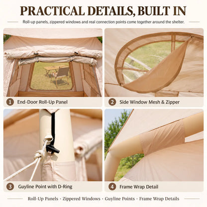 Weisshorn Inflatable Camping Tent Dual End Doors Arched Windows 300x400cm - Image 3
