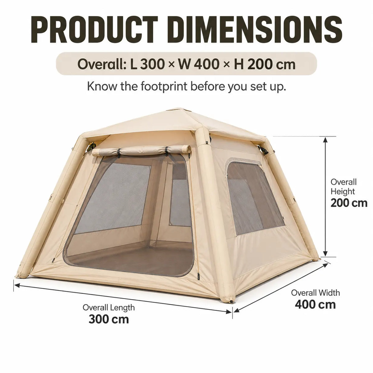 Weisshorn Inflatable Camping Tent Dual End Doors Arched Windows 300x400cm - Image 8