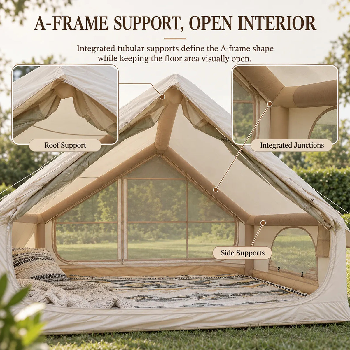 Weisshorn Inflatable A-Frame Camping Tent Large Outdoor Glamping Beige - Image 4