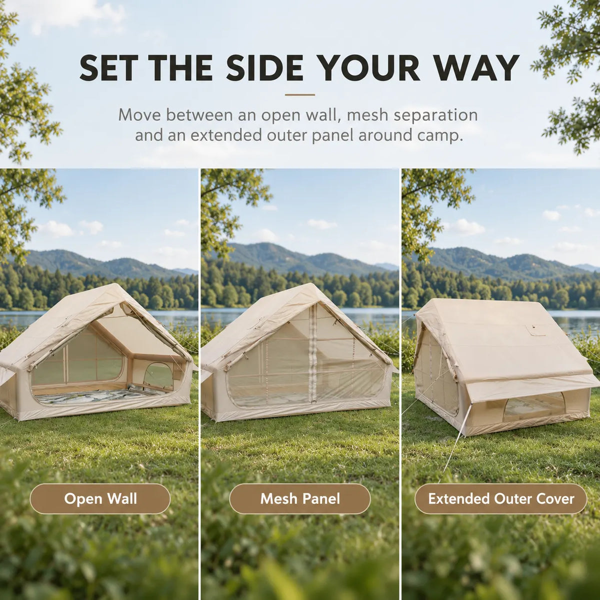 Weisshorn Inflatable A-Frame Camping Tent Large Outdoor Glamping Beige - Image 5