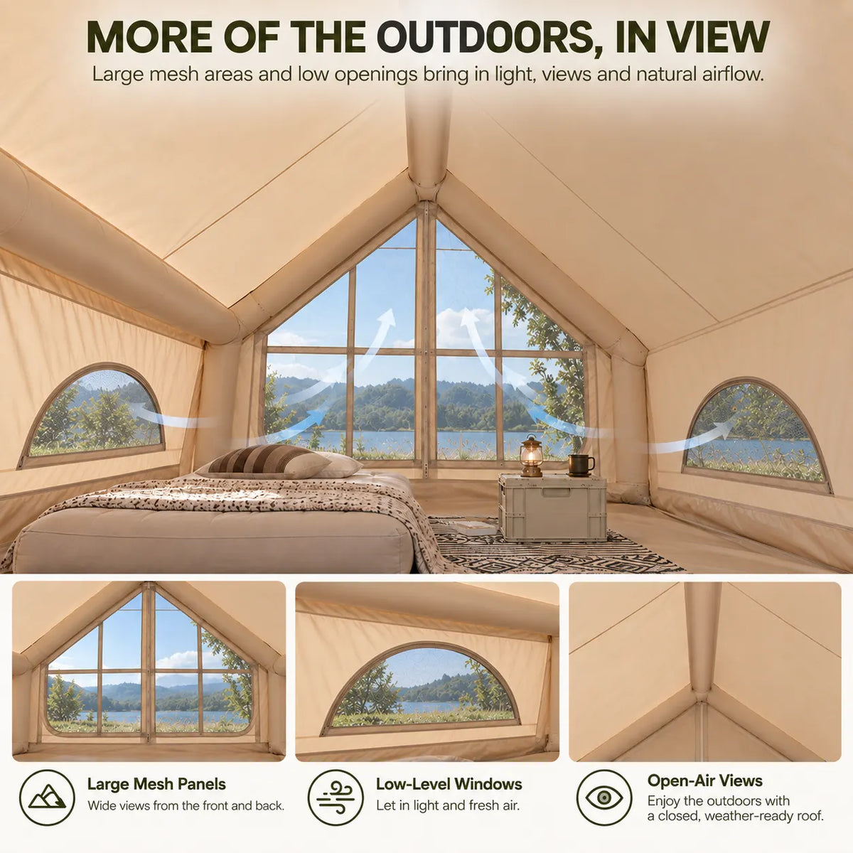 Weisshorn Inflatable A-Frame Camping Tent Large Outdoor Glamping Beige - Image 6